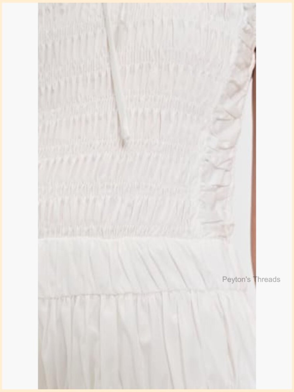 Smocked Elastic Bodice Midi Dress - Lightweight Cotton Blend - Picture 6 of 6